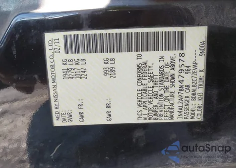 2011 Nissan Altima 2.5 S z USA, uszkodzony, nr VIN 1N4AL2AP7BN479578